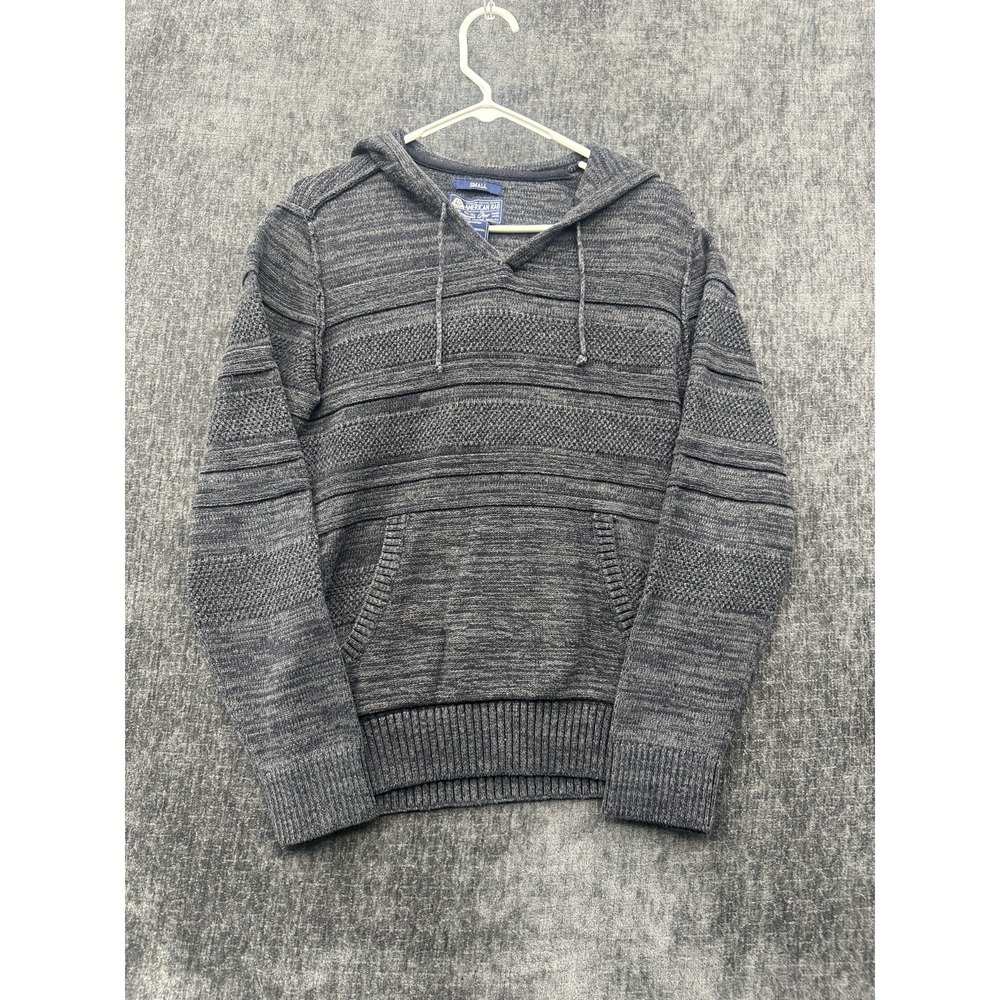 American Rag Cie Hoodie Mens Small Heather Gray Cotton Tight Knit Ribbed Warmth